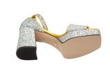 Gucci Silver Glitter Gold Platform Sandal Shoes