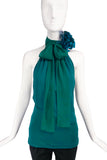 Gucci Emerald Green Halter Top with Fabric Flower and Bow Detail FW2011