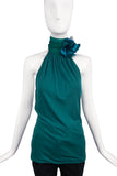 Gucci Emerald Green Halter Top with Fabric Flower and Bow Detail FW2011