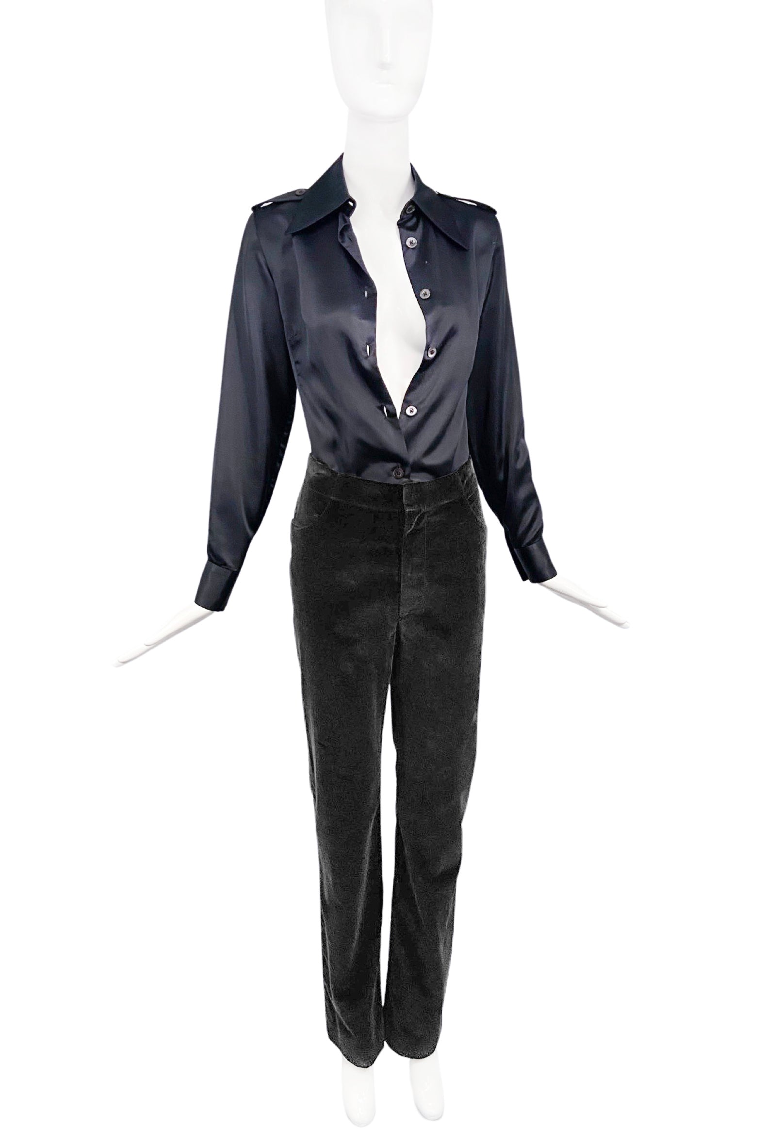 Gucci by Tom Ford Black Satin Silk Military Shirt Iconic 1996 