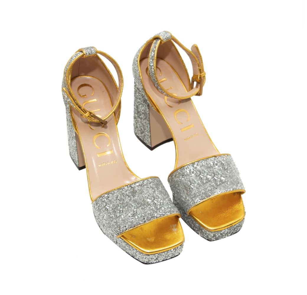 Gucci gold glitter shoes cheap
