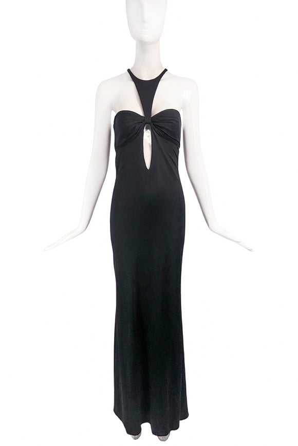 Gucci Black Jersey Cut-Out with Draped Back Dress Gown