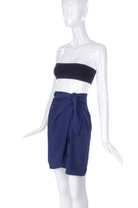 Gucci 1970's Vintage Navy Blue Silk Wrap and Tie Mini Skirt