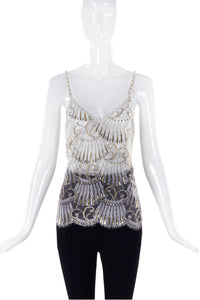 Guy Larouche White and Gold Lace Tank Top