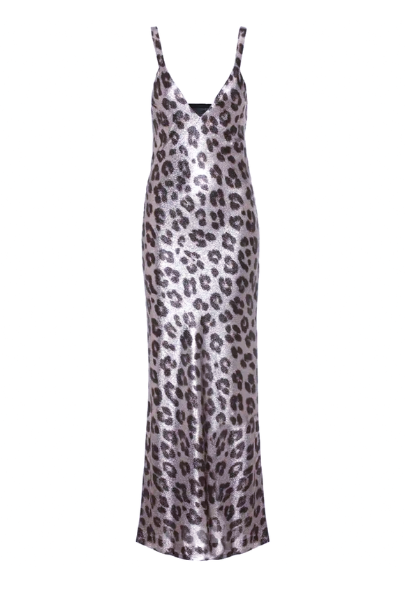 Haider Ackerman Metallic Silver Lurex Leopard Print Slip Dress