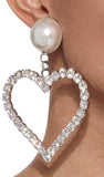 Alessandra Rich Silver Oversized Heart Shaped Rhinestone Pearl Earrings