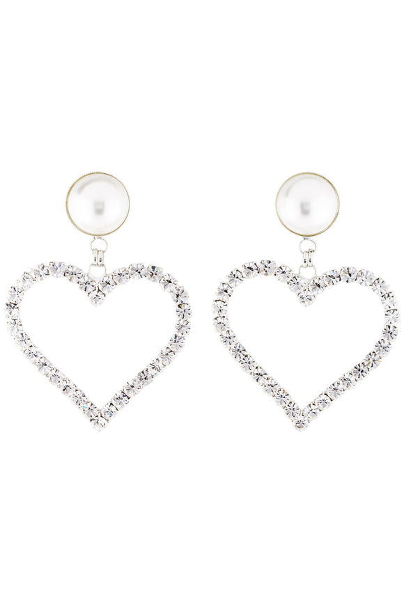 Alessandra Rich Silver Oversized Heart Shaped Rhinestone Pearl Earrings