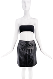 Helmut Lang Black Leather Mini Skirt with Strap Detail