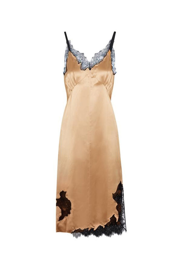 Helmut Lang Gold Copper Silk Lace Slip Dress