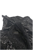 Dundas By Peter Dundas Black Sequin Bateau Ruffle Shoulder Sheer V Neck Net Mesh Dress