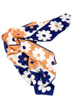 Vintage Navy and Tan Silk "Flower Power" Scarf