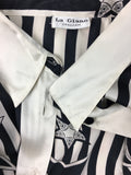 Vintage Black and White Star Print Silk Button-Up Shirt