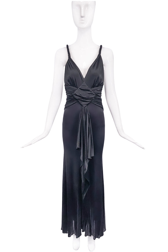 Emanuel Ungaro Black Silk Jersey Shiny Jean Harlow Slip Dress Gown