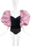Vintage Black Velvet Huge Pink Puff Sleeve Gloria von Thurn und Taxis YSL Style Top