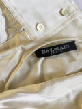 Balmain Ivory White Silk Draped Wrap Blouse