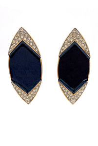 Valentino Silver Triangular Pentagon Vintage Black Enamel Rhinestone Earrings - BOUTIQUE PURCHASE PRICE