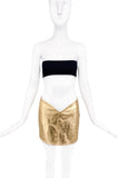 Jenni Kayne Gold Metallic Leather Low V-Cut "Julia Fox" Mini Skirt