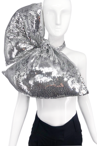 Cheng-Huai Chuang Silver Sequin Oversize Neck Bow Tie