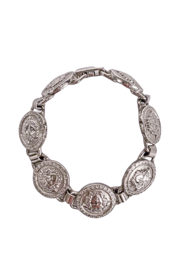 Versace Silver Medusa Coin Chain Bracelet