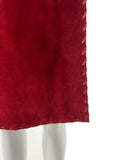 Saint Laurent Rive Gauche Red Suede Wrap Skirt with Leather Whip Stitching - BOUTIQUE PURCHASE PRICING
