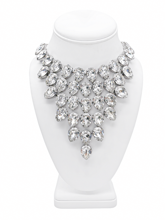 Vintage Vogue Clear Crystal Tear Drop Collar Necklace