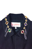 Byblos Black Wool Zip-Up Jacket with Costume Jewel Details on Collar