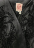 Loewe Vintage Black Leather Jacket with Flower Lace Inlay Embroidery