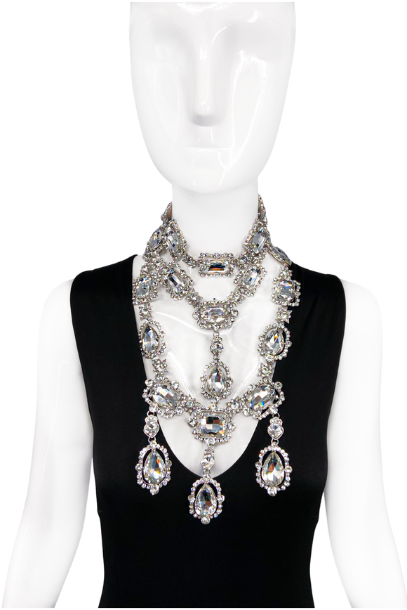 Armen Ra Crystal Silver 3 Necklace Parure with Matching Earrings