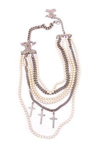 Fausto Puglisi Pearl and Chain Diamanté Cross Necklace