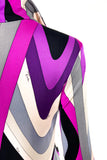 Emilio Pucci Purple Geometric Grey Blush and Purple Printed Polo Collar Dress