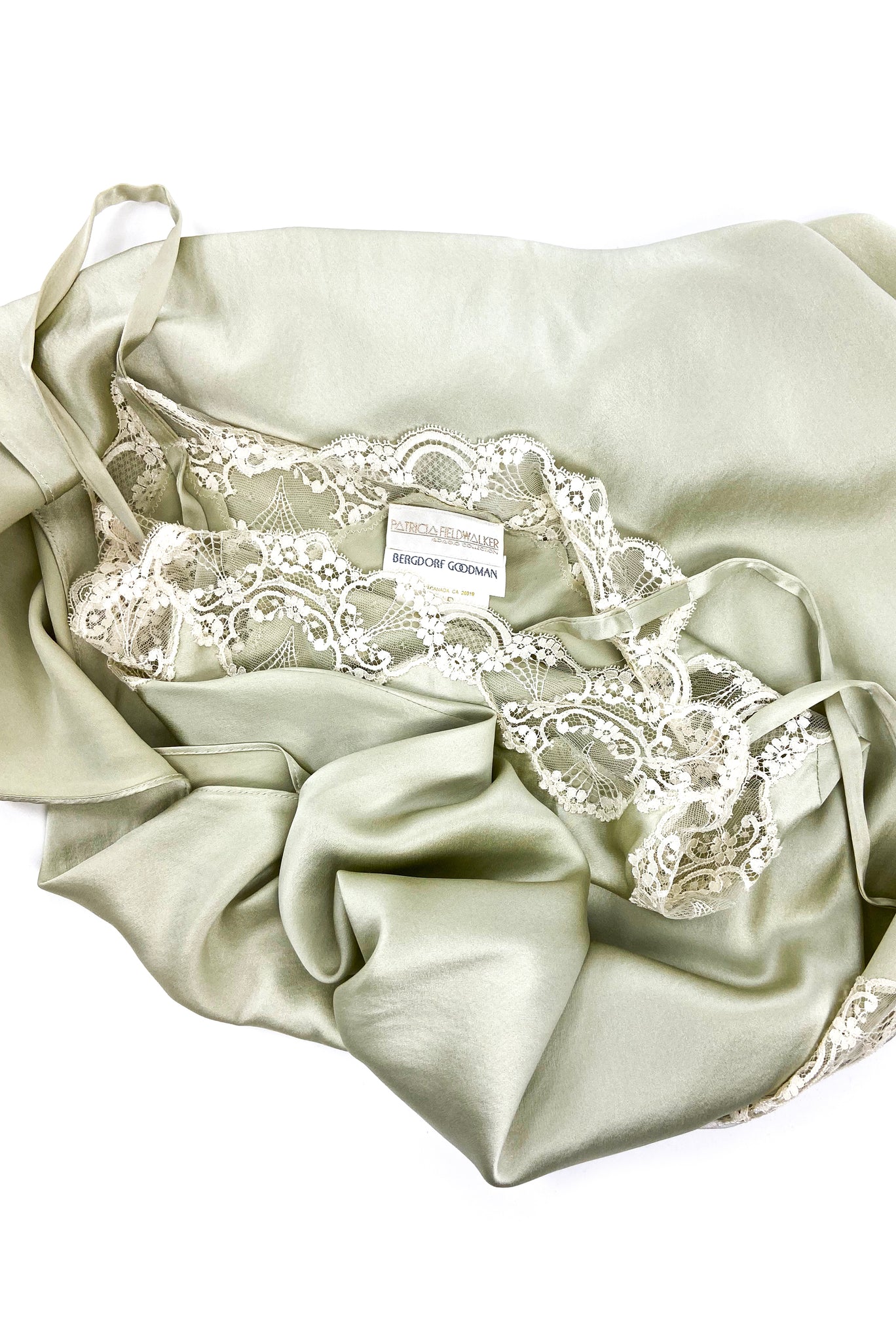 Vintage Green Silk Slip Dress with Creme Lace Inlays PaumLosAngeles Vintage Green Silk Slip Dress with Creme Lace Inlays PaumLosAngeles