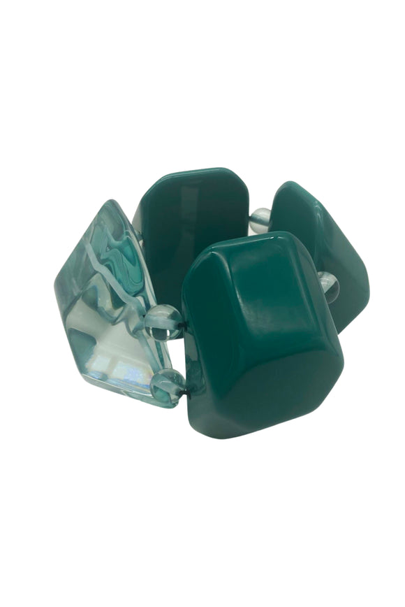 Armani Green Lucite and Acrylic Opaque Transparent Oversize Geometric Bracelet