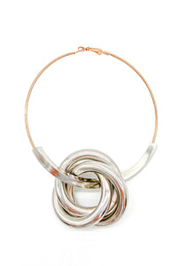 Statement Metallic Hoop Earring with Silver Coiled Ring Detail.