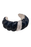 Saint Laurent Paris Black Enamel Twisted and Crystal Rhinestone Cuff Bracelet SS2020
