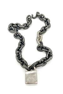 Eddie Borgo Gunmetal and Pavé Crystal Link Padlock Necklace