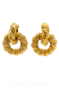 Escada Gold 1980's Textured Hoop Knocker Earrings