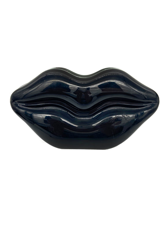 Vintage Black Lucite Sealed Lips Clutch