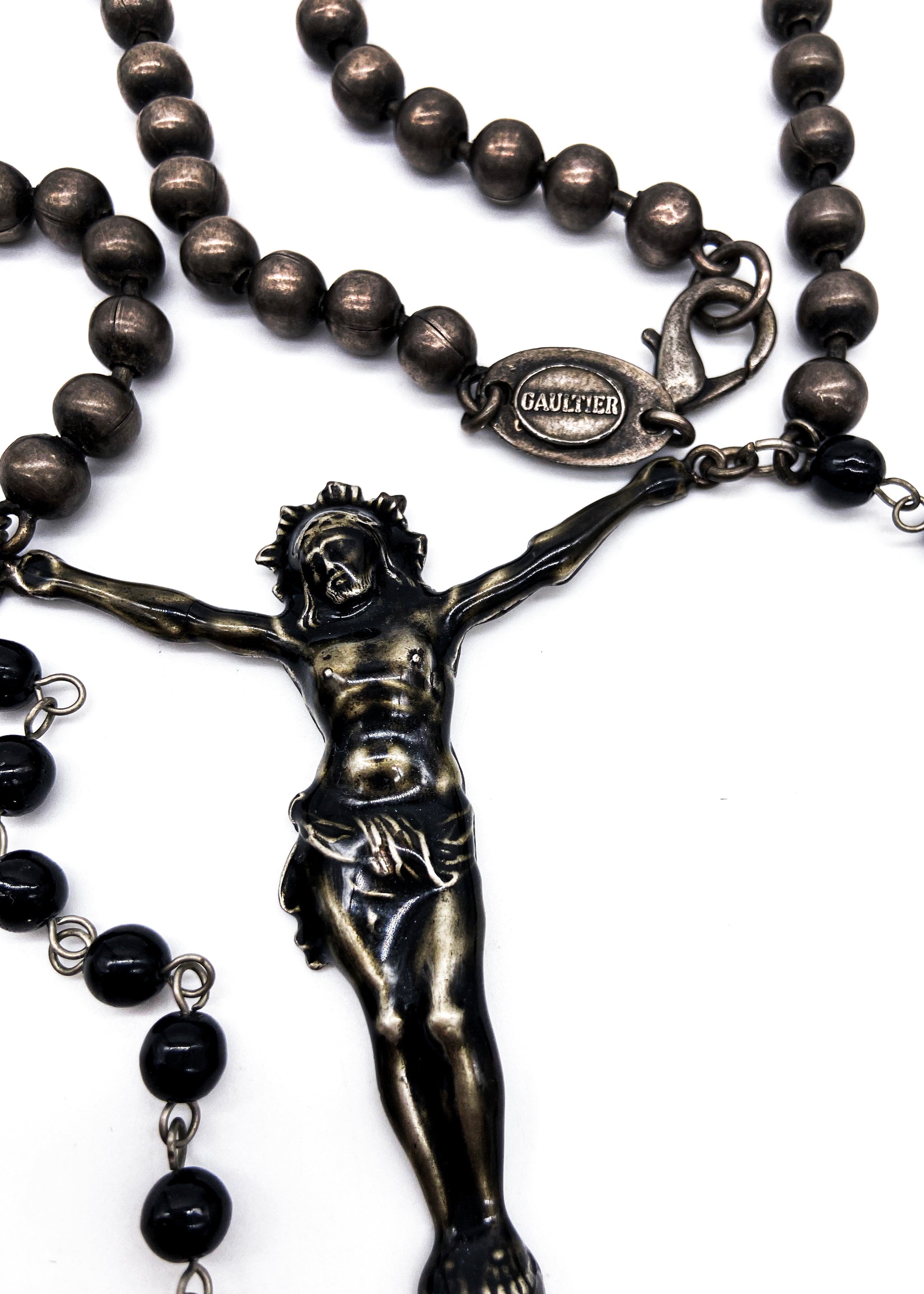 Jean Paul Gaultier Enamel Crucifix Rosary Cross 90's Runway