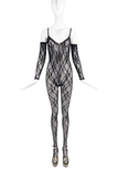 Vintage Black Full Body Leotard Fishnet Lace Sheer Nylon Bodysuits