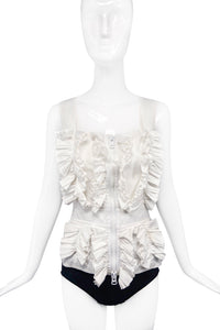 Givenchy White Couture Ruffle Bustier Top with Oversized Zipper Detail Resort 2011