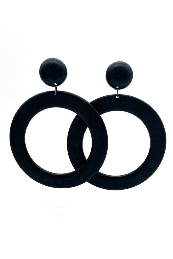 Oversized Black Matte Graphic Hoop Earrings