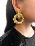 Escada Gold 1980's Textured Hoop Knocker Earrings