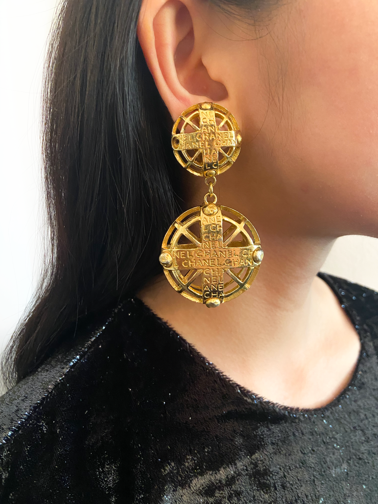 Chanel Cross Cage with Logo Statement Earrings - BOUTIQUE PURCHASE PRICE
