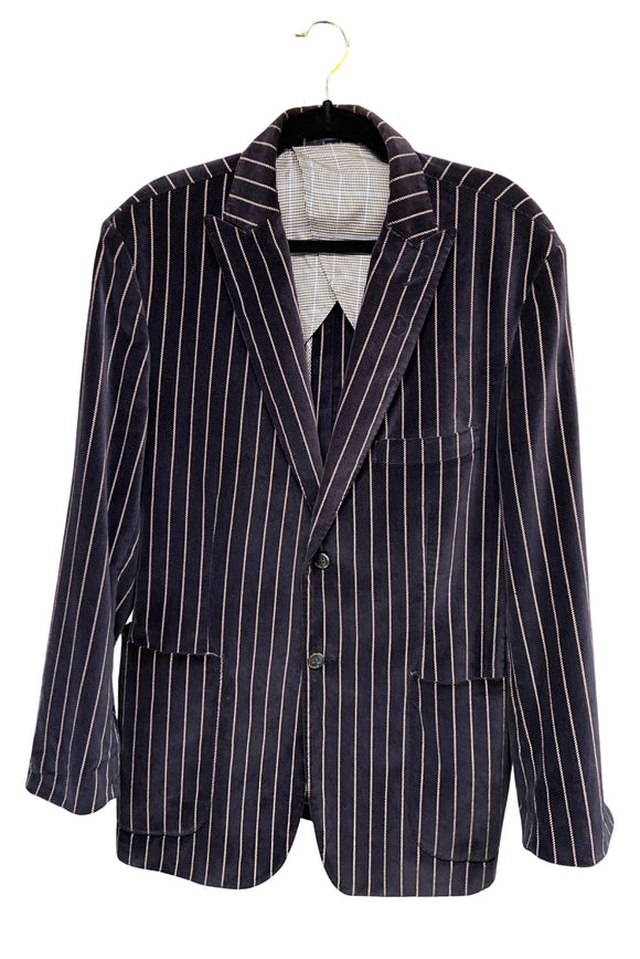 Vintage Black Navy Blue Velvet Pin Stripe Blazer Jacket