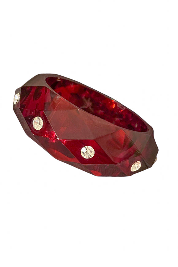 Vintage Ruby Red Lucite Crystal Bracelet Bangle