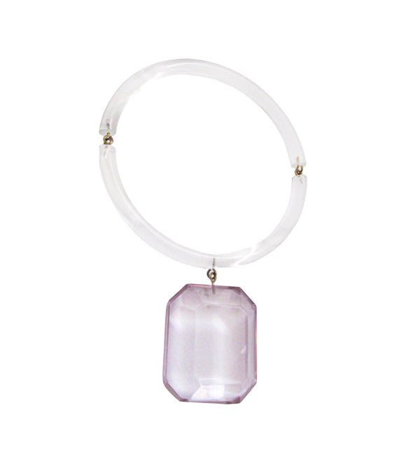 Judith Hendler Clear Lucite Resin Pink Oversized Diamond Necklace