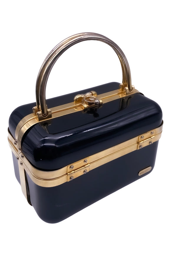Vintage Black Resin Gold Metal Square Handbag - Made in Italy