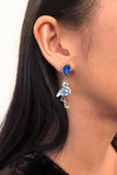 Vintage Blue Enamel and Crystal Asymmetrical Flamingo Earrings
