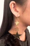Vintage Gold 3 Star Long Dangling Earrings