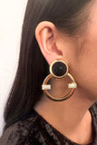 Valentino Hoop Gold Crystal Black Geometric Art Deco Vintage Earrings - BOUTIQUE PURCHASE PRICE